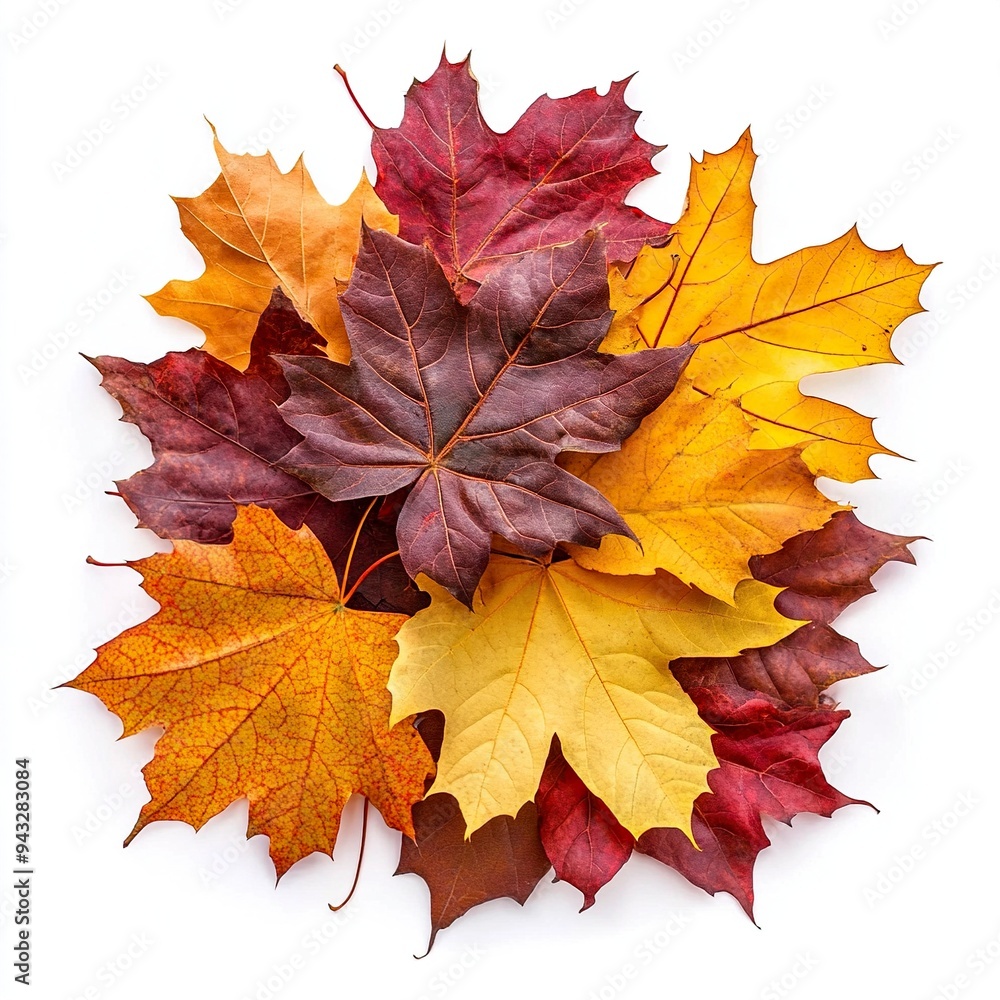 autumn themed compositions - isolated bouquets of natural leaves, single maple leaves, abstract pile of maple leaves of yellow, orange, red colors background. generative ai autumn themed compositions - isolated bouquets of natural leaves, single maple leaves, abstract pile of maple leaves of yellow, orange, red colors background. generative ai