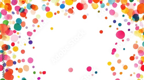 Colorful confetti border with a white frame Cool toned dots for festive celebrations Isolated border exuding joy Creative horizontal background featuring hand painted polka dots