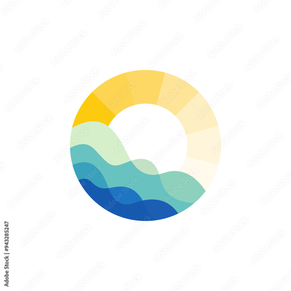 Sun modern logo, with ocean concept Sun modern logo, with ocean concept