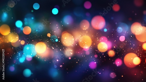 Colorful abstract background featuring blurred multicolor lights creating a vibrant bokeh effect reminiscent of festive celebrations