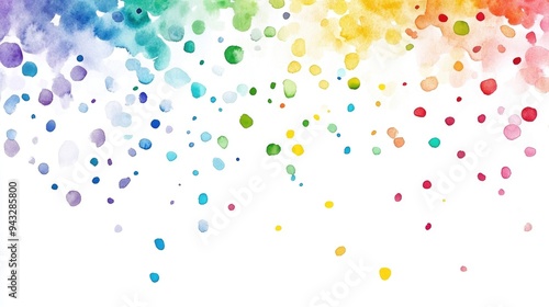 Colorful watercolor confetti on a white backdrop Vibrant rainbow dots create a joyful atmosphere perfect for a cheerful celebration card Beautifully hand painted design