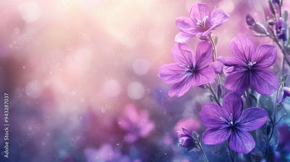 Purple Blooming Flowers, A calming watercolor image featuring vibrant purple flowers blooming against a soft, blurred background, perfect for nature themes Purple Blooming Flowers, A calming watercolor image featuring vibrant purple flowers blooming against a soft, blurred background, perfect for nature themes