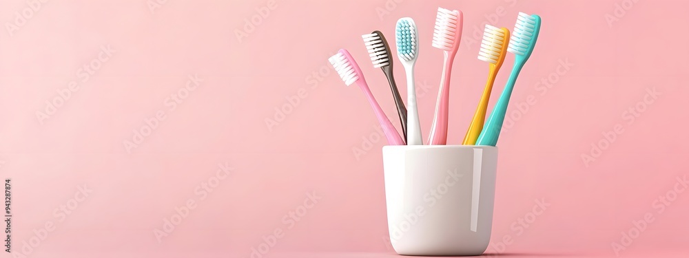 A collection of toothbrushes in various colors and shapes is depicted ...