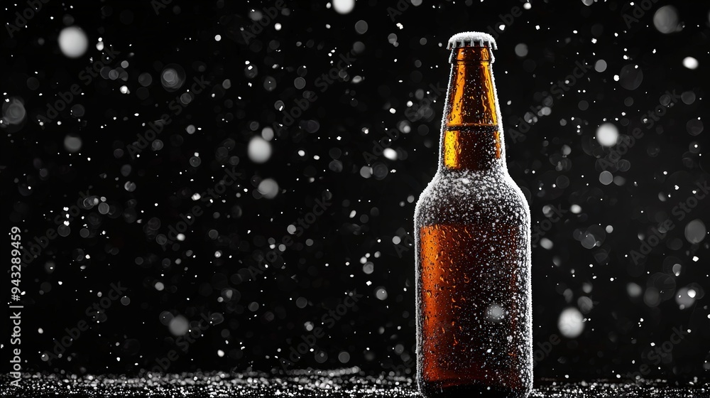 Cold beer bottle in snow Cold beer bottle in snow