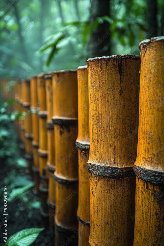 A close-up of the bamboo poles used in constructing the framework of a tribal hut, showcasing the natural strength and versatility of bamboo, A close-up of the bamboo poles used in constructing the framework of a tribal hut, showcasing the natural strength and versatility of bamboo,