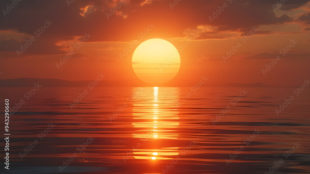 Golden sunset over the ocean with red clouds. Golden sunset over the ocean with red clouds.