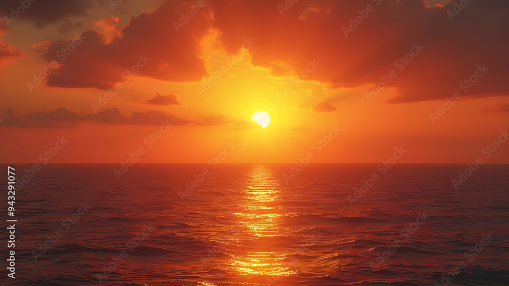 Golden sunset over the ocean with red clouds. Golden sunset over the ocean with red clouds.
