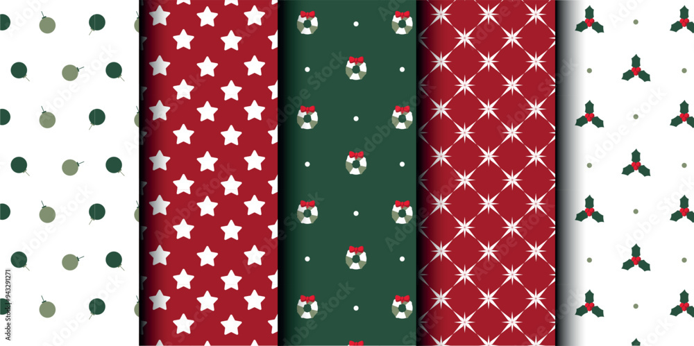 MobSet of Christmas vector seamless pattern. Merry Christmas and Happy New Year. Christmas symbols background. Vector red and green seamless illustration MobSet of Christmas vector seamless pattern. Merry Christmas and Happy New Year. Christmas symbols background. Vector red and green seamless illustration