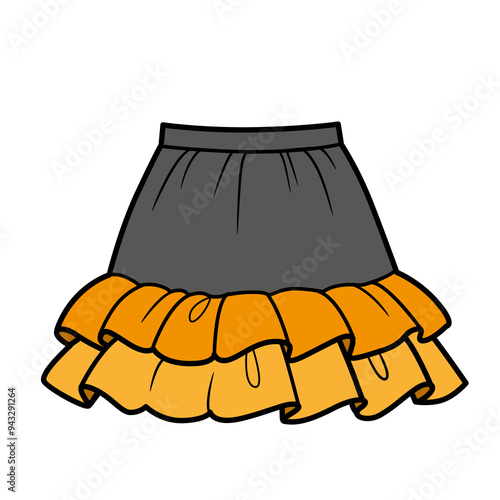 Black skirt with orange fluffy short ruffles