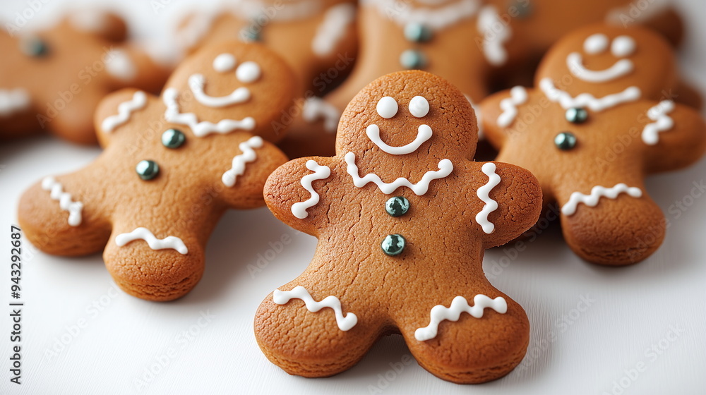 A set of ginger men on a white isolated background. Traditional dessert for Christmas and New Year. Ginger biscuits and aysing pattern.Christmas poster, banner, poster, template. A set of ginger men on a white isolated background. Traditional dessert for Christmas and New Year. Ginger biscuits and aysing pattern.Christmas poster, banner, poster, template.