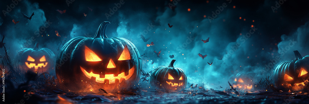 Fototapeta premium Halloween blurred abstract orange background with copy space. Banner, concept