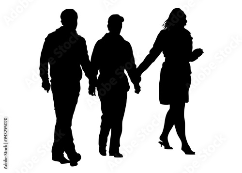 Big crowds people walking on white background