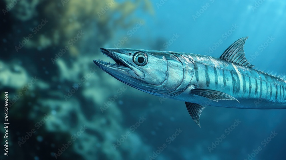 Fototapeta premium Wahoo Fish Swimming in Blue Water
