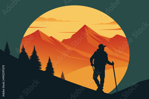 vector t-shirt design black silhouette hiking vintage retro sunshine isolated on the background