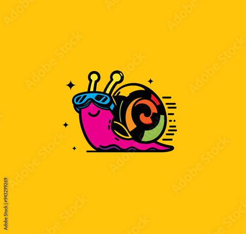 Konstfotografi Vector Illustration of a Snail with Goggles – Slugs Speed