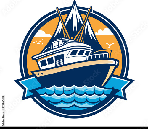 Professional Fishing Boat Logo Design: Customizable Vector Art