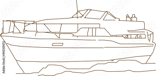 Vector sketch illustration silhouette design detailed image of a fishing boat fishing boat sailing in the sea