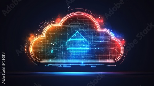 Wallpaper Mural Glowing Cloud Computing Technology, Big Data Storage, and Cybersecurity Concept on Dark Background Torontodigital.ca