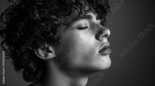 A man with curly hair and a beard is looking at the camera