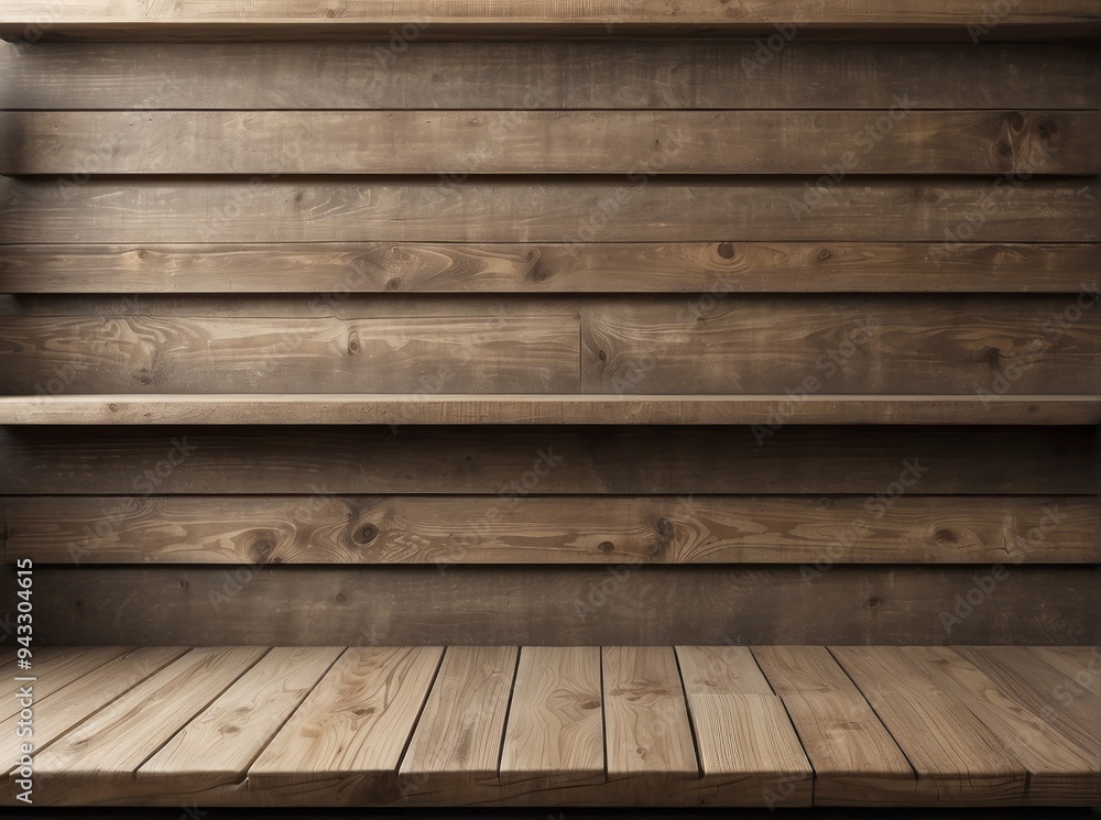 Wooden Shelf with Plank Floor and Wall Wooden Shelf with Plank Floor and Wall