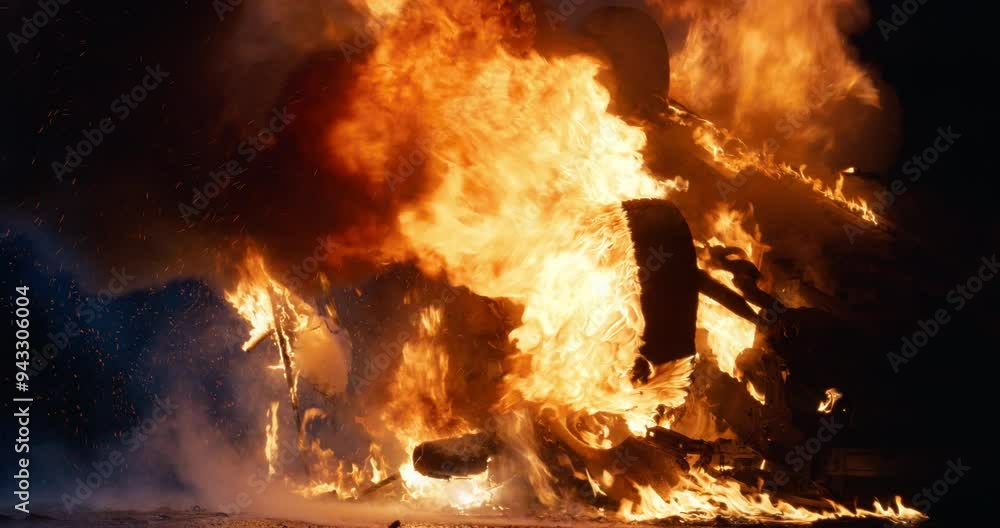 Car Accident with an Overturned Vehicle Engulfed in Flames After the ...