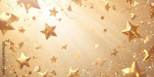 Elegant Golden Star Balloons for Festive Celebrations and Parties. Abstract Anime-Style Illustration with Luxurious Gold Ambiance. Versatile Design for Marketing, Events, and Holiday Promotions with A