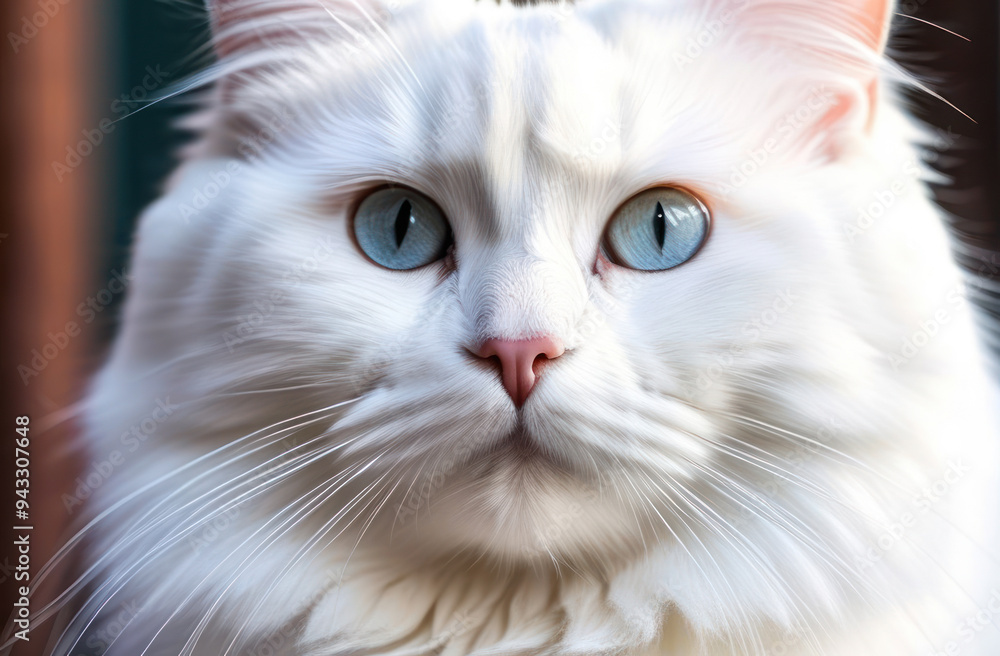 Portrait of adorable white fluffy cat. Portrait of adorable white fluffy cat.