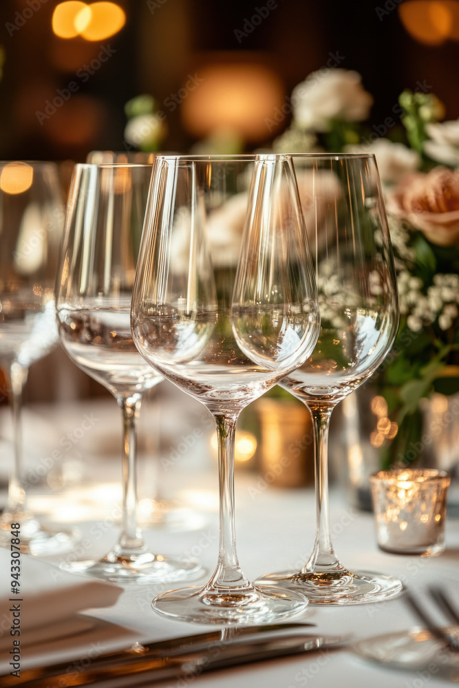 Wine Glasses Table, A table setting featuring empty wine glasses, showcasing an elegant dining arrangement perfect for events or gatherings Wine Glasses Table, A table setting featuring empty wine glasses, showcasing an elegant dining arrangement perfect for events or gatherings