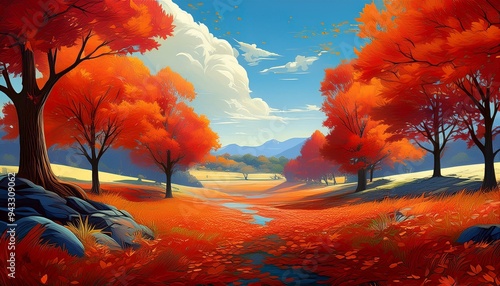 赤々とした紅葉の風景