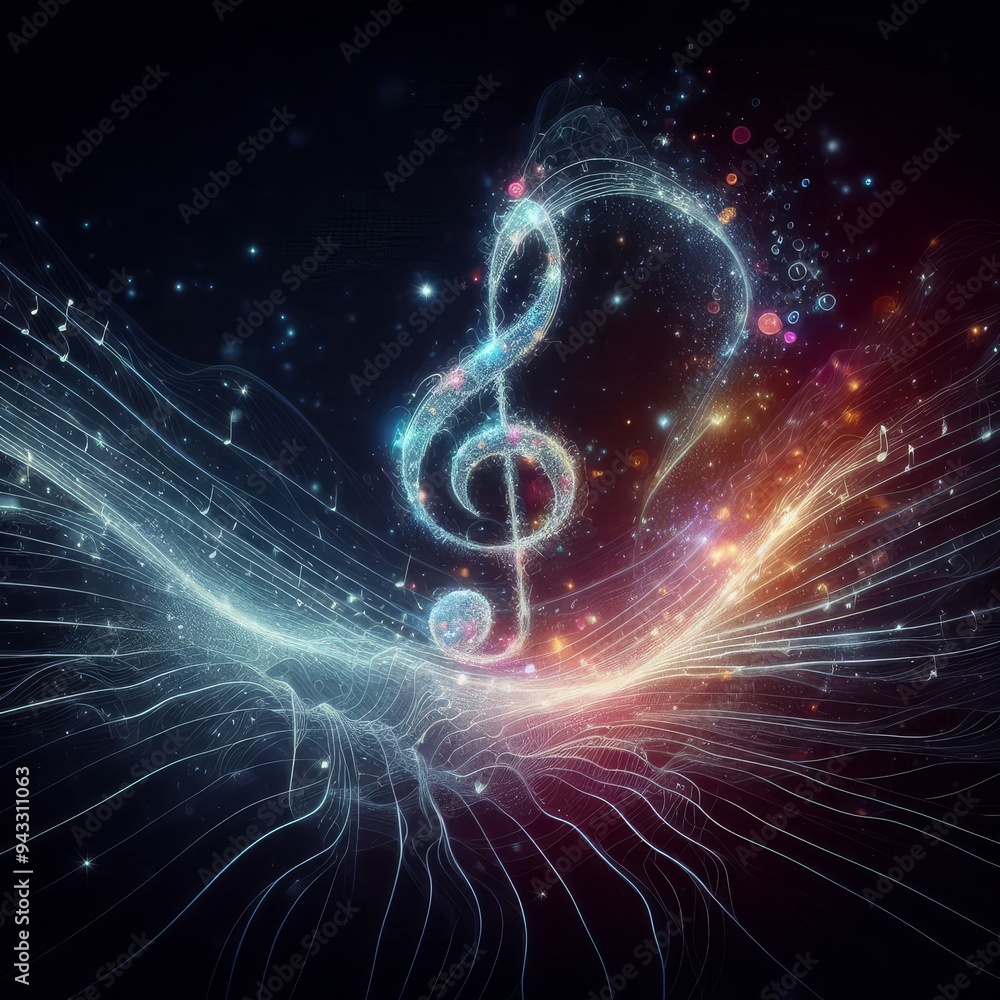 musical notes in the air, musical note with waves of light and sound, on black background
musical notes in the air, musical note with waves of light and sound, on black background