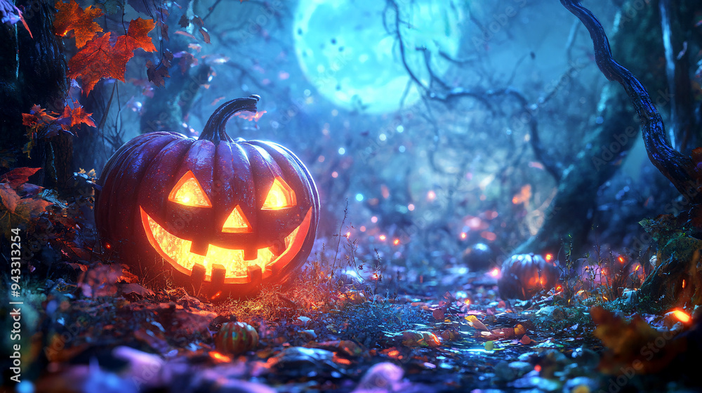 Glowing Pumpkin in Enchanted Woods Glowing Pumpkin in Enchanted Woods