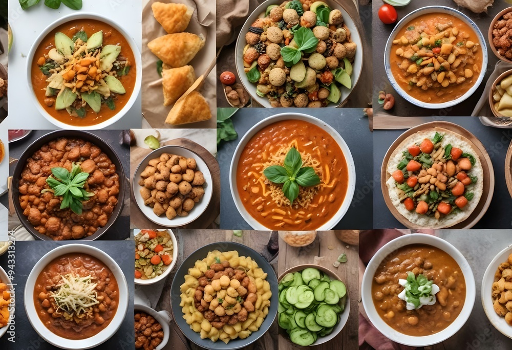 Vegan Food Fresh Collage Healthy Green Salad Variety of Vegetables Vegan Food Fresh Collage Healthy Green Salad Variety of Vegetables
