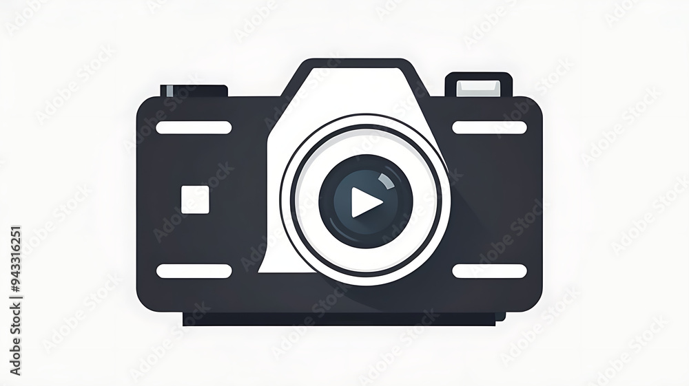 a minimalist camera with a play button, symbolizing video content creation, on a white background. a minimalist camera with a play button, symbolizing video content creation, on a white background.
