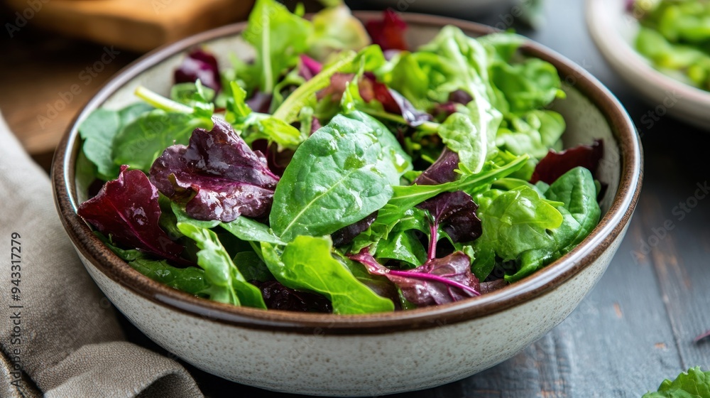 Bowl of Fresh Green Salad with Red Lettuce Bowl of Fresh Green Salad with Red Lettuce