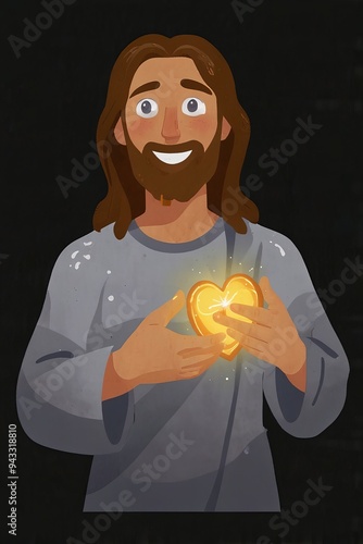 Jesus Holding Heart in Hands, Symbol of Love and Compassion, Spiritual and Religious Representation of Devotion new stock image illustration AI photo