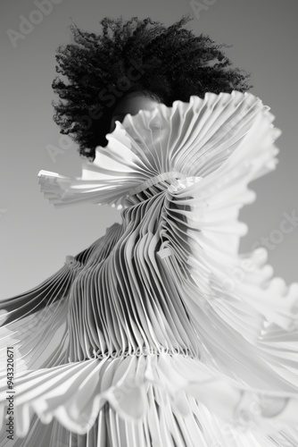 Fashion model in avant garde pose against a minimalist background