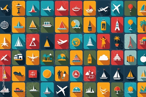 A collection of cultural icons featuring travel and tourism symbols perfect for global infographics