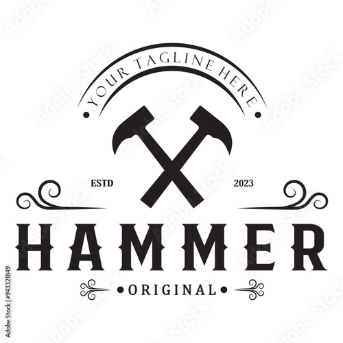 retro vintage crossed hammer and nail logo for home repair services, carpentry, badges, builders, woodworking, construction, vector