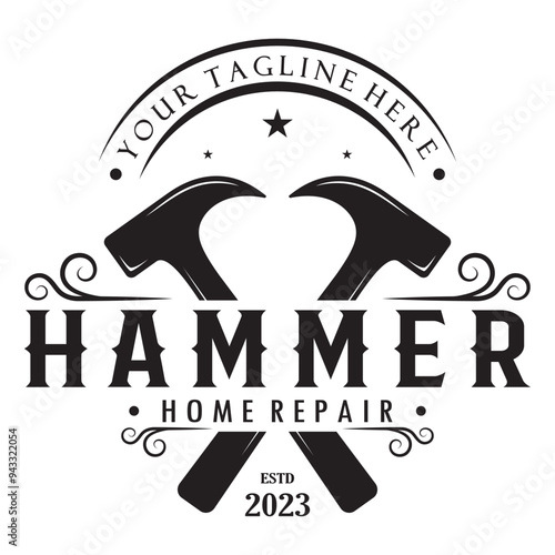 retro vintage crossed hammer and nail logo for home repair services, carpentry, badges, builders, woodworking, construction, vector