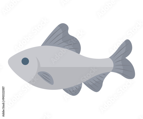 A detailed illustration of a single gray fish, representing marine life in a simplistic aquatic setting.