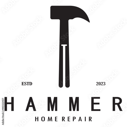 retro vintage crossed hammer and nail logo for home repair services, carpentry, badges, builders, woodworking, construction, vector