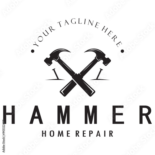 retro vintage crossed hammer and nail logo for home repair services, carpentry, badges, builders, woodworking, construction, vector