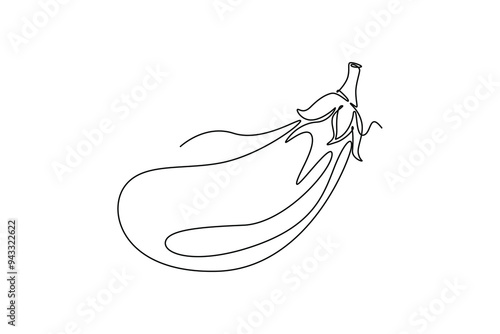 Continuous one line drawing of whole healthy organic eggplant for farming logo identity. Fresh tropical perennial plant concept for vegetable icon. Single line draw design vector graphic illustration