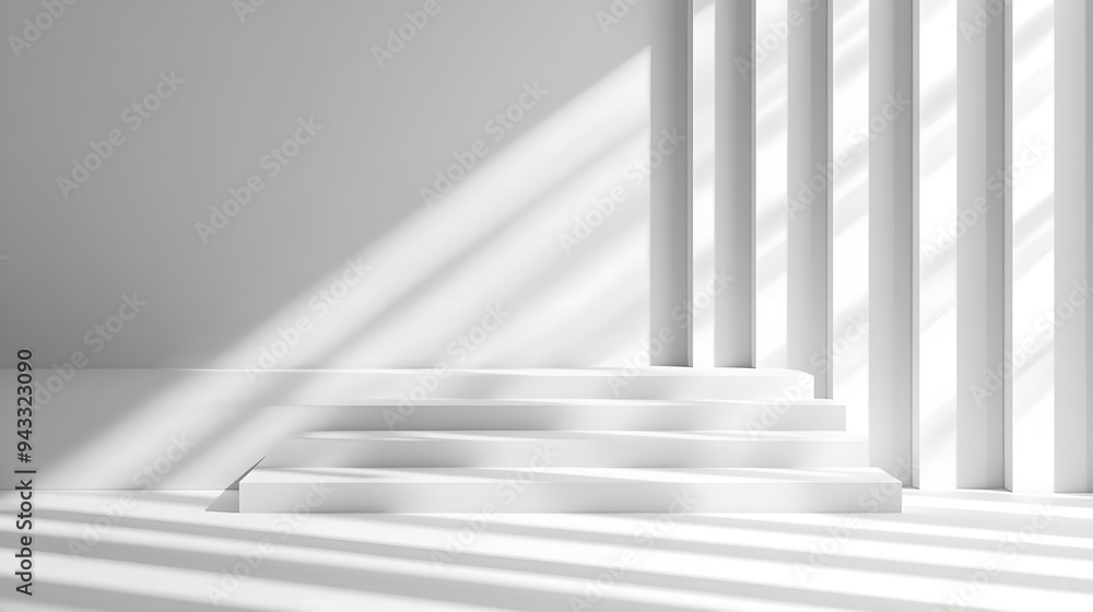 Minimalist White Platform with Sunlight and Shadows Minimalist White Platform with Sunlight and Shadows