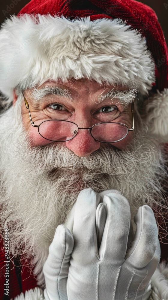 A smiling Santa Claus with a white hat and glasses A smiling Santa Claus with a white hat and glasses