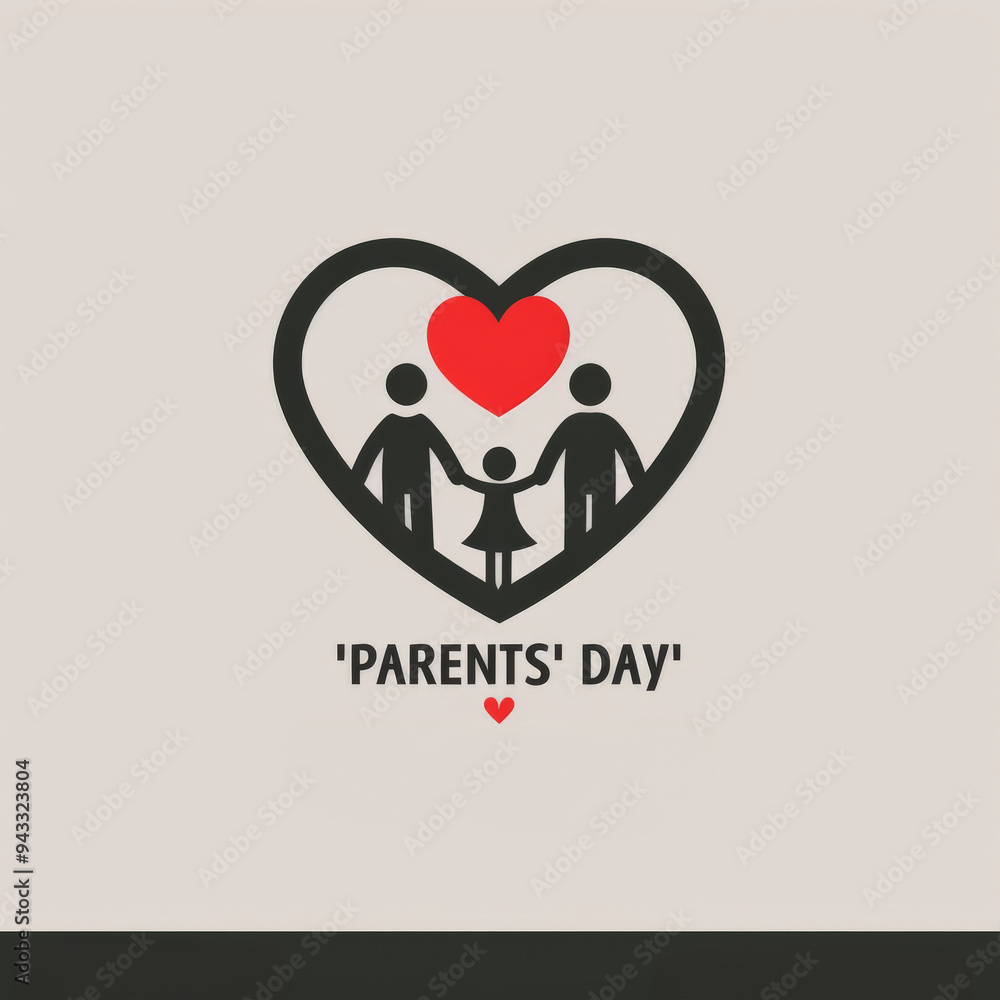 Parents' Day Logo with Heart and Family Silhouette Parents' Day Logo with Heart and Family Silhouette
