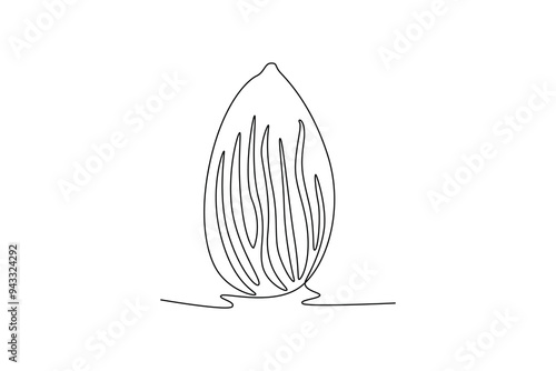 Single one line drawing whole healthy organic almonds for groceries shop or restaurant logo identity. Fresh edible seed concept for fruit icon. Continuous line draw design graphic vector illustration