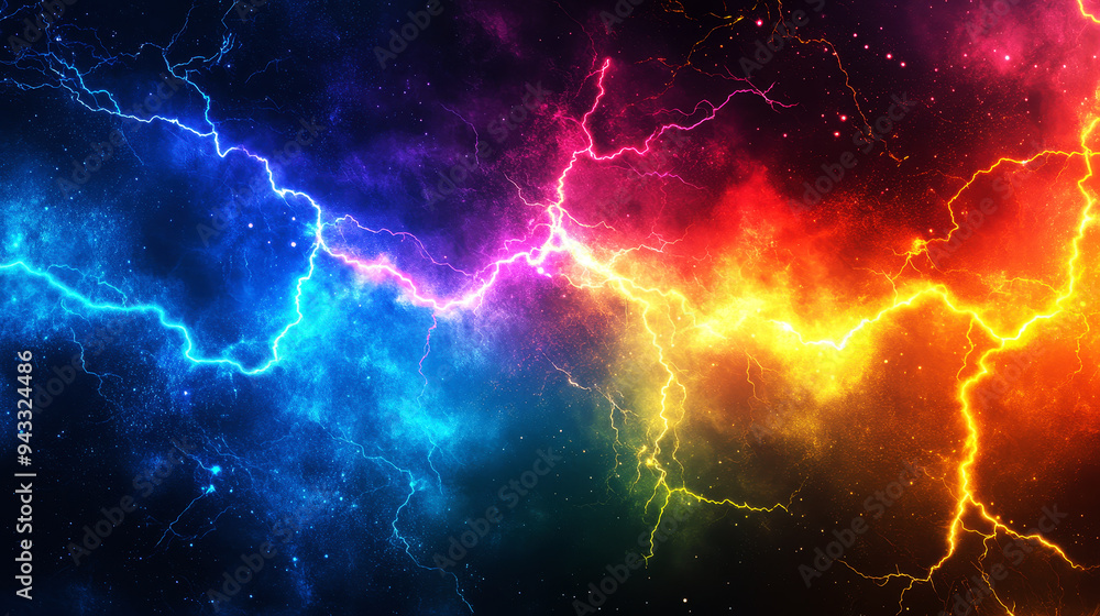Colorful lightning overlay on black background Colorful lightning overlay on black background