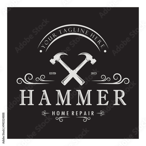 retro vintage crossed hammer and nail logo for home repair services, carpentry, badges, builders, woodworking, construction, vector