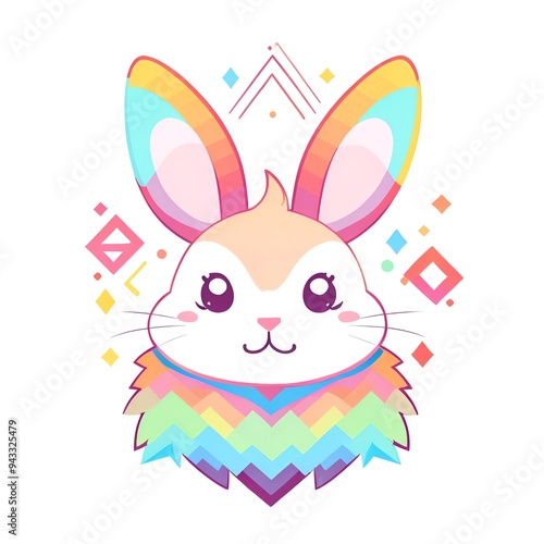 Cute Rainbow Bunny with Geometric Patterns